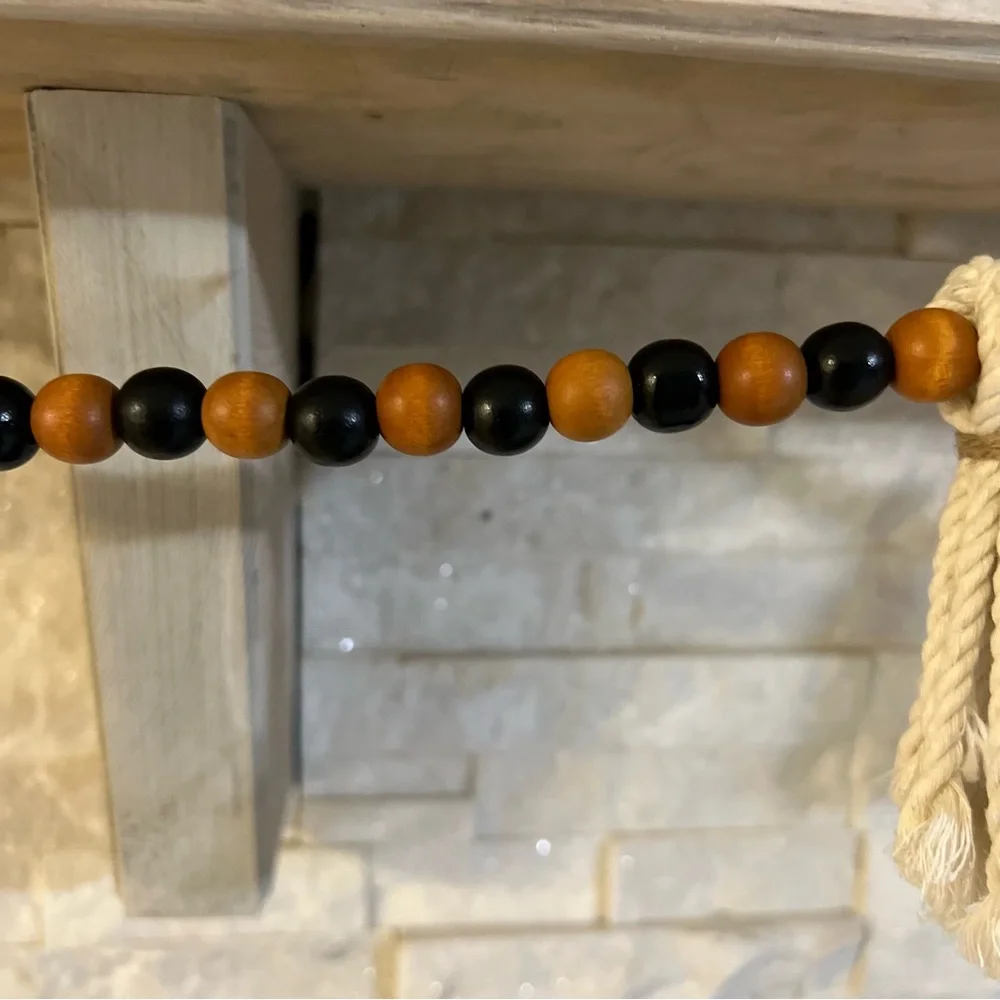 Wooden Halloween Garland 7Ft Ghosts Beaded Handmade Cottage Rustic Farmhouse